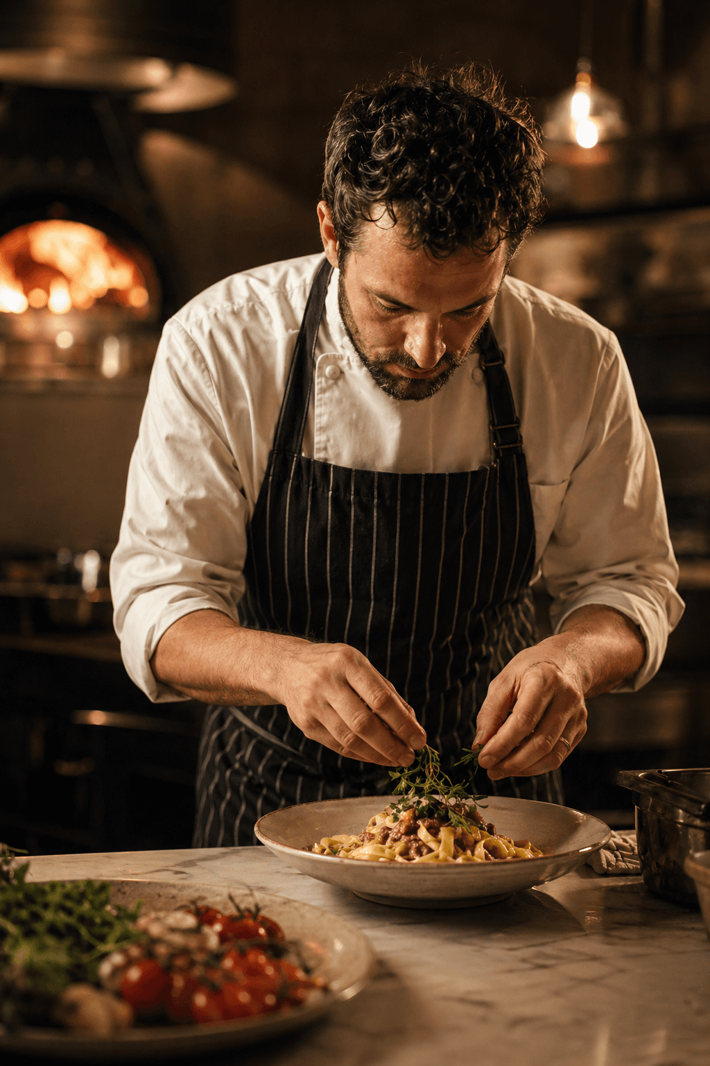 Bella Forno chef plating handmade pasta