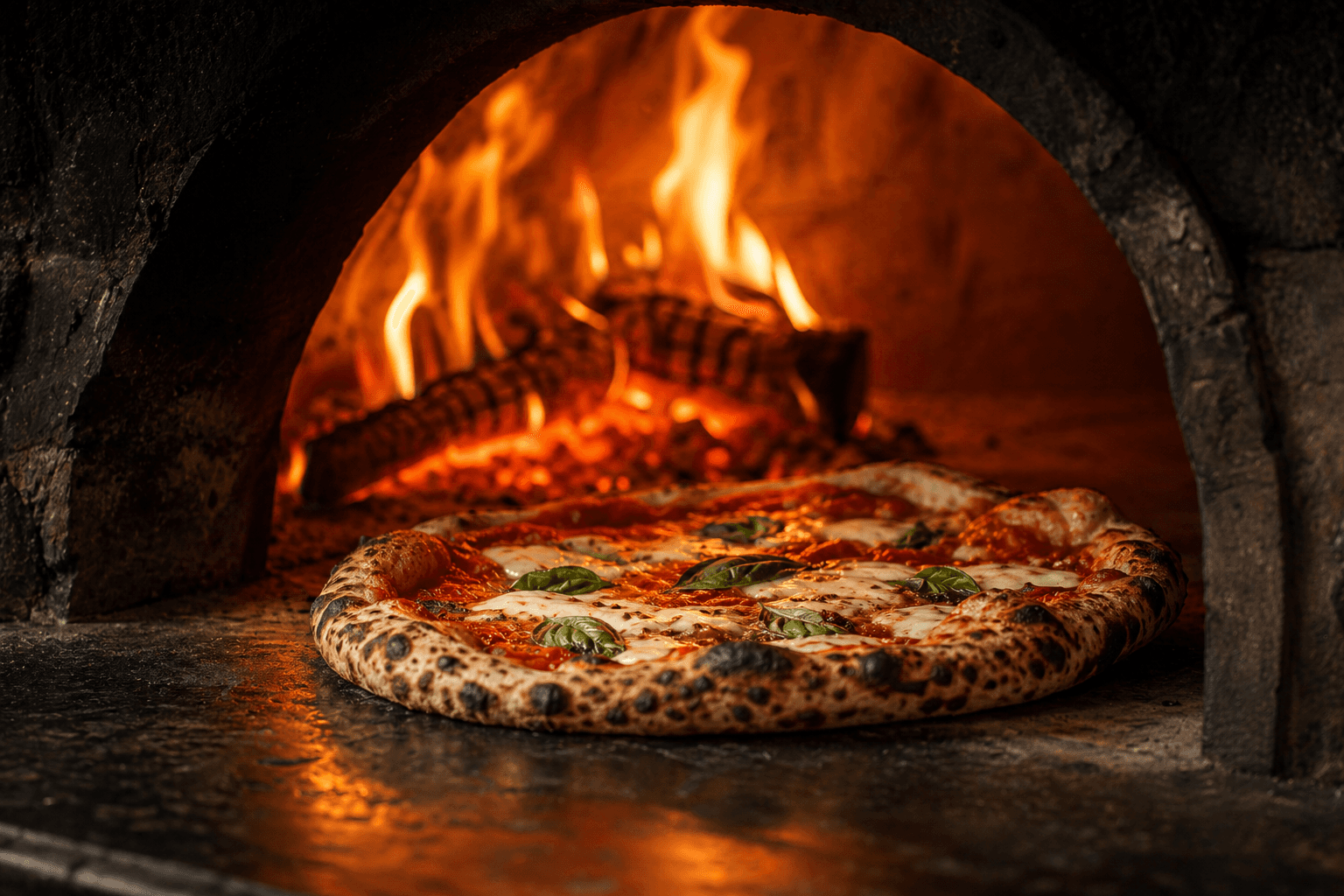 Wood-fired Bella Forno pizza inside the oven